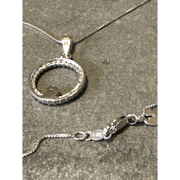 Sterling Silver Crystal Circle Pendant Necklace 18" Silver 925 - Picture 5 of 5